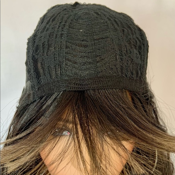 Effortless Style 22” Ombre Golden Brown/Black Synthetic Wig with Bangs - Picture 2 of 10